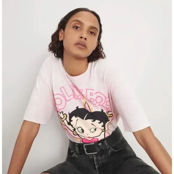 2/$30 Zara Limited Edition Betty Boop Hollywood Cotton Tee Pink Size L - Picture 3 of 9